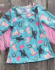Shea Baby Long Sleeve Turquoise Cowgirl Fringe Dress