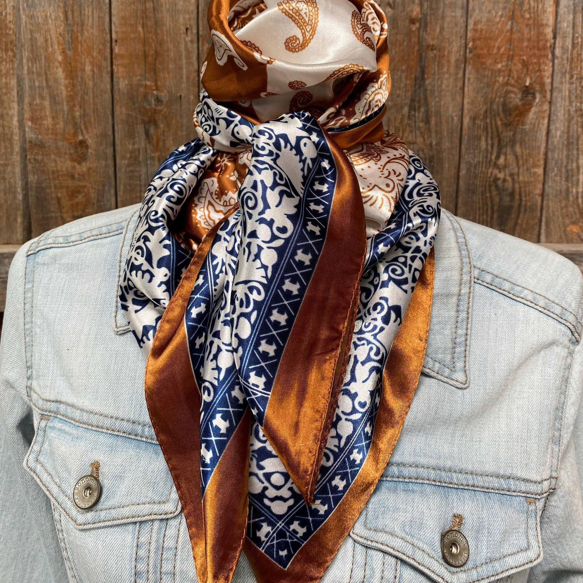 35X35"  Rust & Navy Paisley Wild Rag / Scarf WR3299