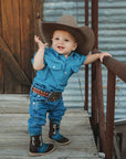 Shea Baby Short Sleeve Light Denim Pearl Snap Shirt