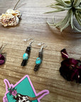 Green turquoise dangle earrings with brown shell