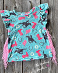 Shea Baby Short Sleeve Turquoise Cowgirl Fringe Top