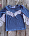 Shea Baby Longsleeve Blue Fringe Top