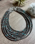 4 mm Sterling Silver Pearls and turquoise choker