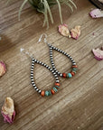 Sterling Silver Pearls earrings teardrop with turquoise and corral