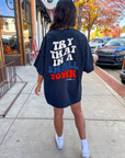Try that in a small town retro design black tee (front + back print)