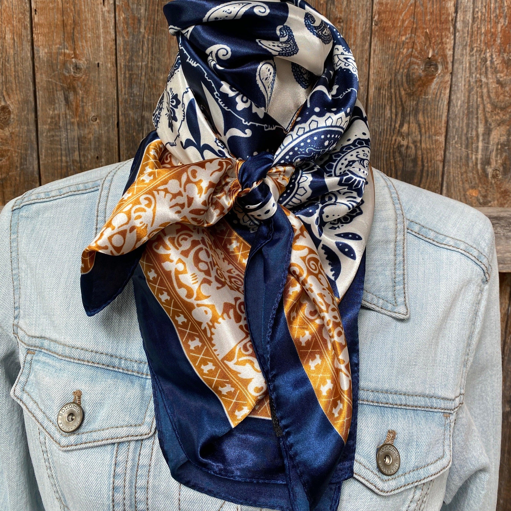 35X35"  Blue Two-Toned Paisley Wild Rag / Scarf WR3300