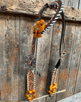 Whip Stitch One Ear Headstall / Bridle - Yellow Roses & European Conchos