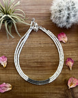 3 mm Sterling Silver Pearls choker on white 3mm magnesite
