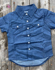 Shea Baby Short Sleeve Dark Denim Pearl Snap Shirt