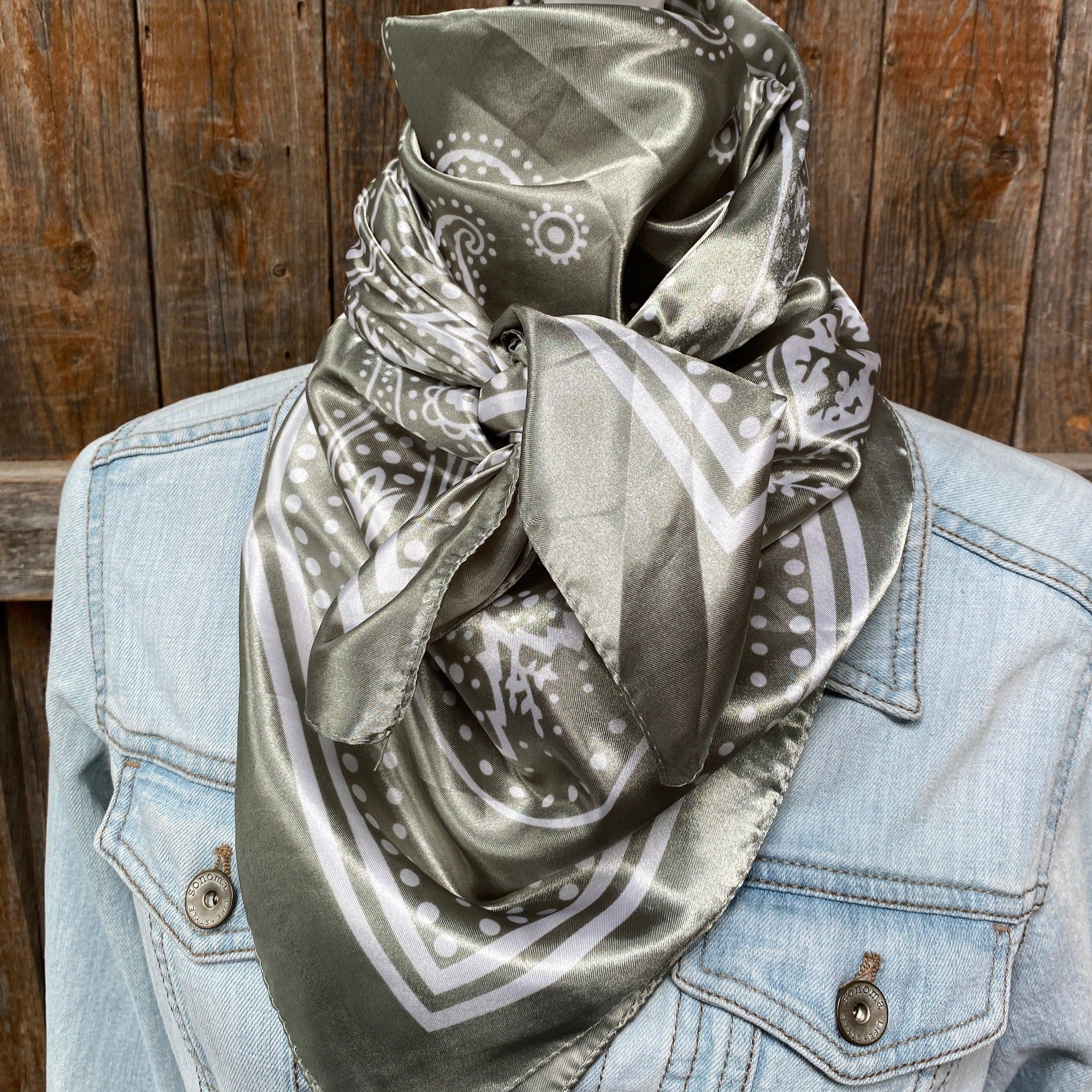 35X35"  Sage Floral Paisley Wild Rag / Scarf WR3380