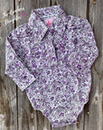 Purple Floral Western Baby Romper