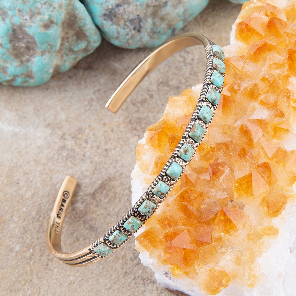 In Line Blue Turquoise Golden Cuff Bracelet