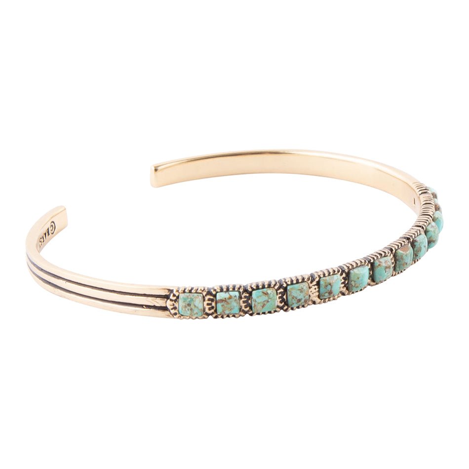 In Line Blue Turquoise Golden Cuff Bracelet