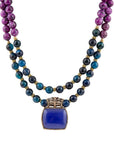 Indigo Blue Agate Pendant Statemen Golden Necklace