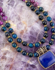 Indigo Blue Agate Pendant Statemen Golden Necklace