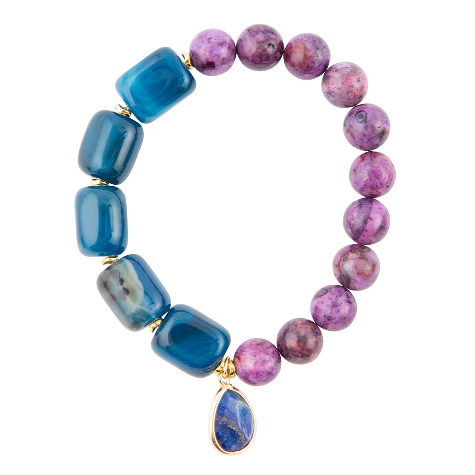 Indigo Blue Agate Purple Charm Golden Bracelet
