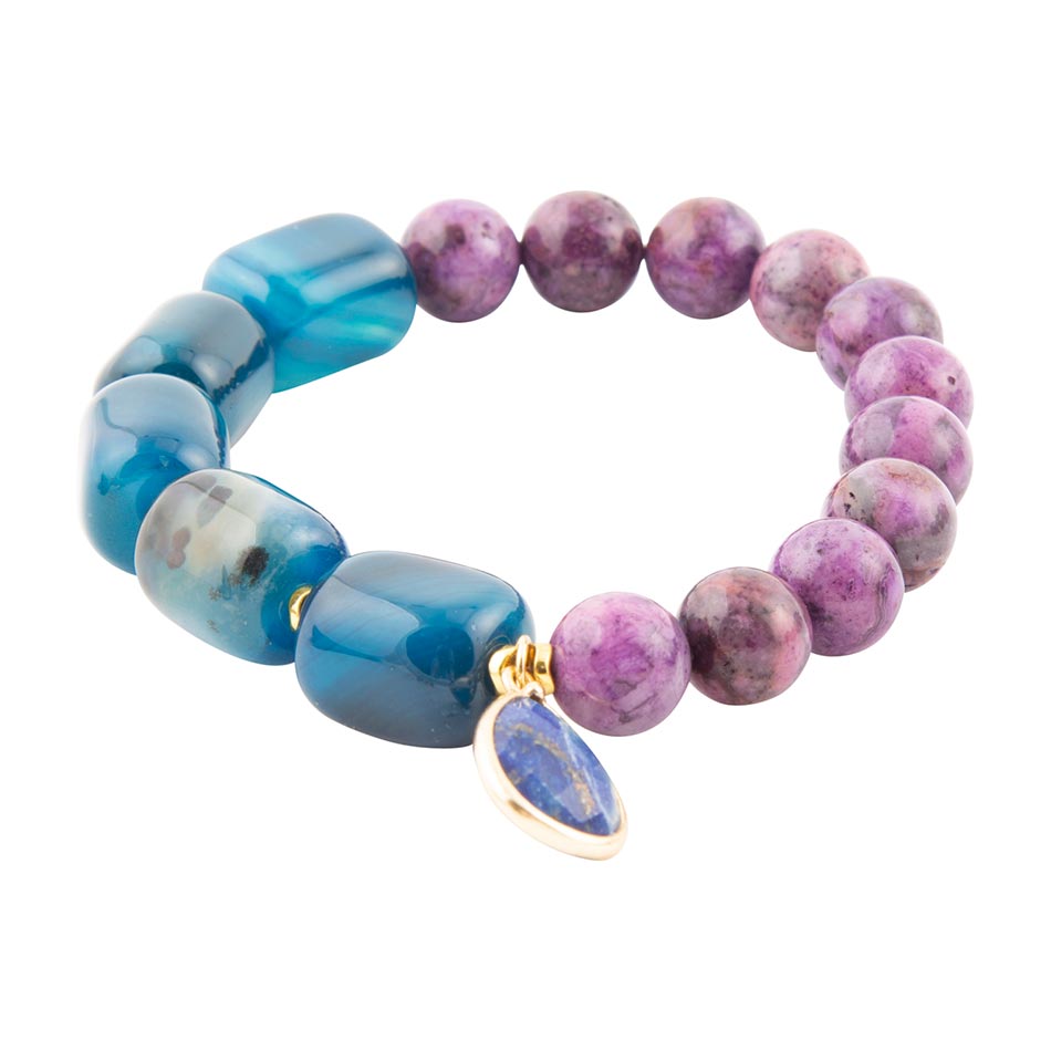 Indigo Blue Agate Purple Charm Golden Bracelet