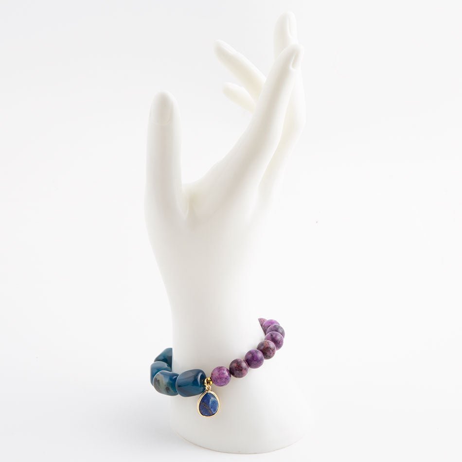 Indigo Blue Agate Purple Charm Golden Bracelet
