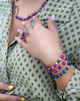 Indigo Blue Purple Agate Stack Golden Bracelet Set
