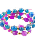 Indigo Blue Purple Agate Stack Golden Bracelet Set