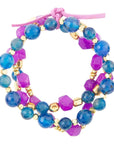 Indigo Blue Purple Agate Stack Golden Bracelet Set