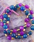 Indigo Blue Purple Agate Stack Golden Bracelet Set