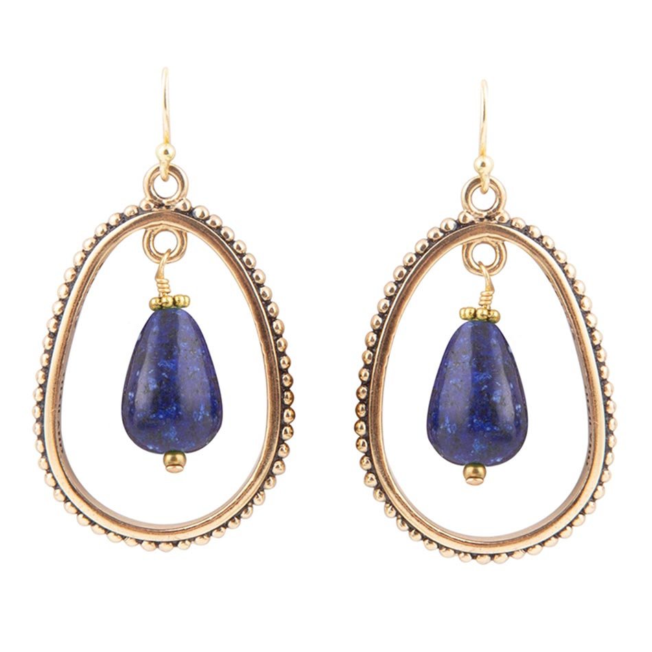 Inline Blue Lapis Drop Golden Earrings