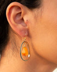 Inline Orange Jade Drop Golden Earrings