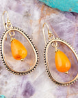 Inline Orange Jade Drop Golden Earrings