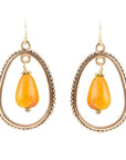 Inline Orange Jade Drop Golden Earrings