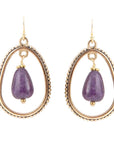 Inline Purple Jade Drop Golden Earrings
