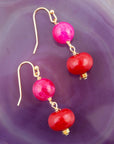 Jade Pink Fuchsia Sunset Red Golden Drop Earrings
