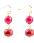 Jade Pink Fuchsia Sunset Red Golden Drop Earrings