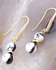 Agate Black and White Neutrals Golden Drop Earrings