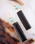 Jett Black Onyx Linear Golden Drop Earrings