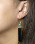 Jett Black Onyx Linear Golden Drop Earrings