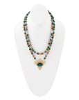 Jeweled Tyger's Eye and Green Onyx Golden Pendant Necklaces