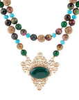 Jeweled Tyger's Eye and Green Onyx Golden Pendant Necklaces