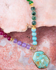 Kaleidoscope Multistone Blue Turquoise Pendant Golden Necklace