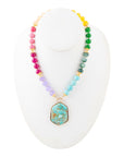 Kaleidoscope Multistone Blue Turquoise Pendant Golden Necklace