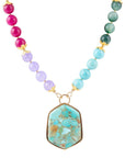 Kaleidoscope Multistone Blue Turquoise Pendant Golden Necklace
