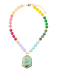 Kaleidoscope Multistone Blue Turquoise Pendant Golden Necklace