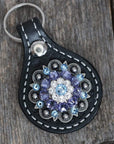 Black Key Chain with Light Sapphire and Lilac European Crystal Concho