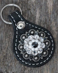 Black Key Chain with Jet and Pearl European Crystal Concho