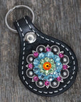 Black Key Chain with Tie Dye European Crystal Concho
