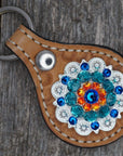 Light Oil Key Chain with Blue and Orange European Crystal Concho