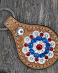 Light Oil Key Chain with Red, White, and Blue European Crystal Concho