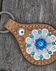 Light Oil Key Chain with Teal European Crystal Concho