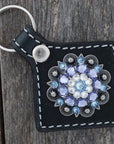 Black Key Chain with Light Sapphire and Lilac European Crystal Concho