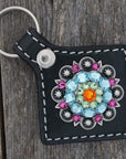 Black Key Chain with Tie Dye European Crystal Concho